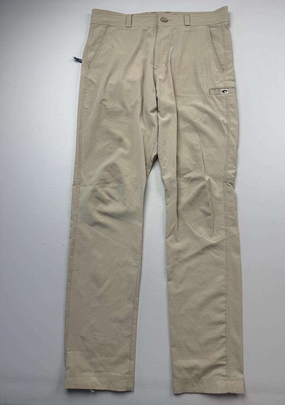 Costa Pants Mens 32 Beige Fishing Khakis Stretch Zip Pockets Performance